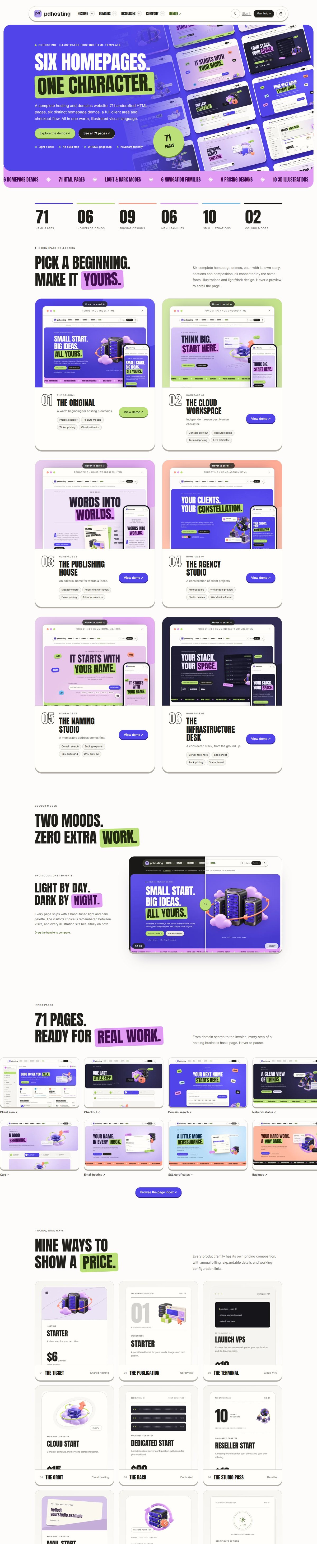 PDHosting — Illustrated Hosting & Domains HTML Template presentation